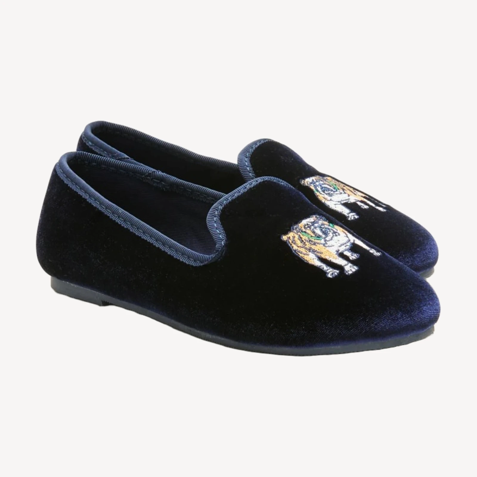 Kids' embroidered-bulldog velvet slip-on shoes
