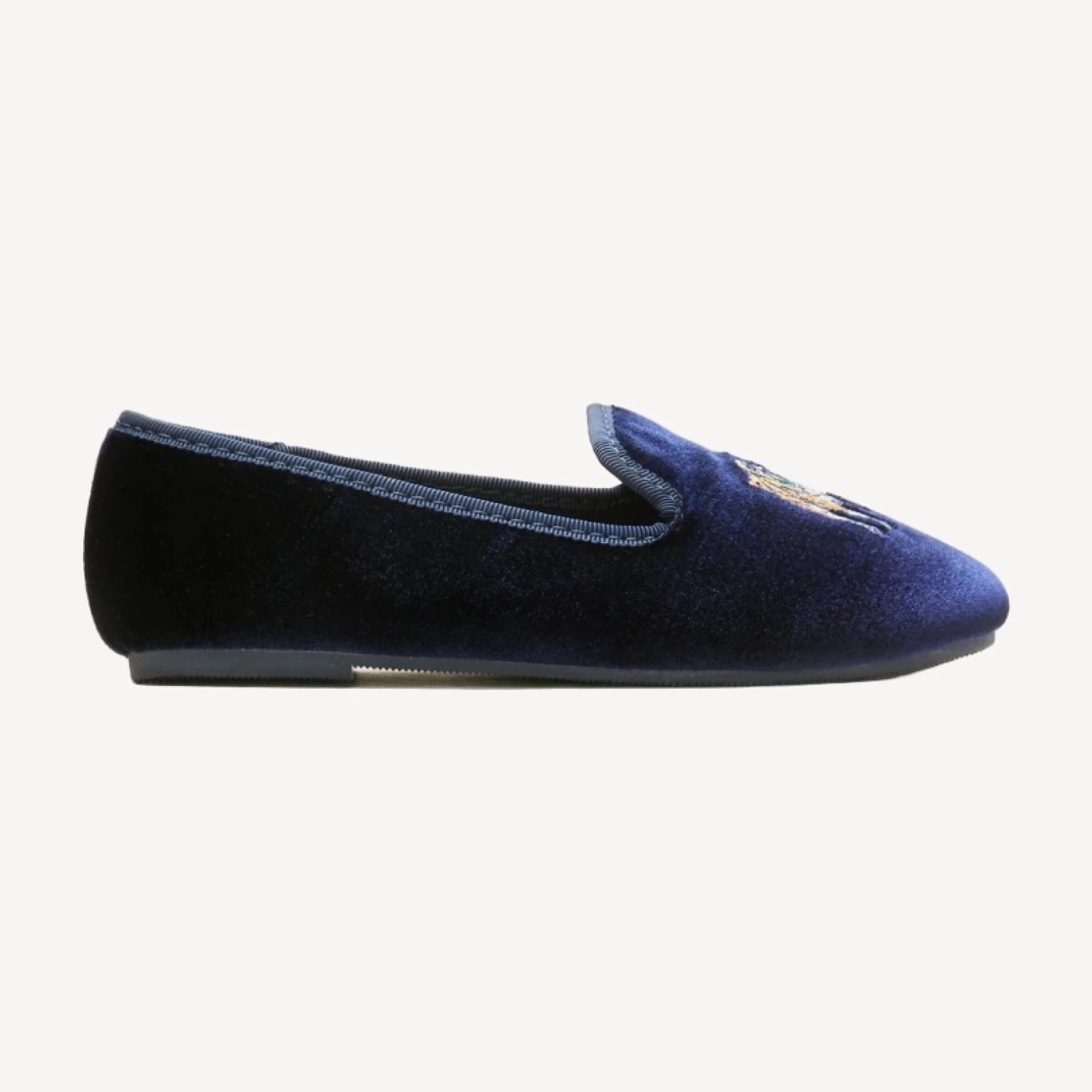 Kids' embroidered-bulldog velvet slip-on shoes