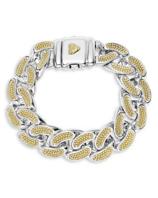Lagos Men's 18K Yellow Gold & Sterling Silver Anthem Caviar Bead Wide Curb Link Bracelet