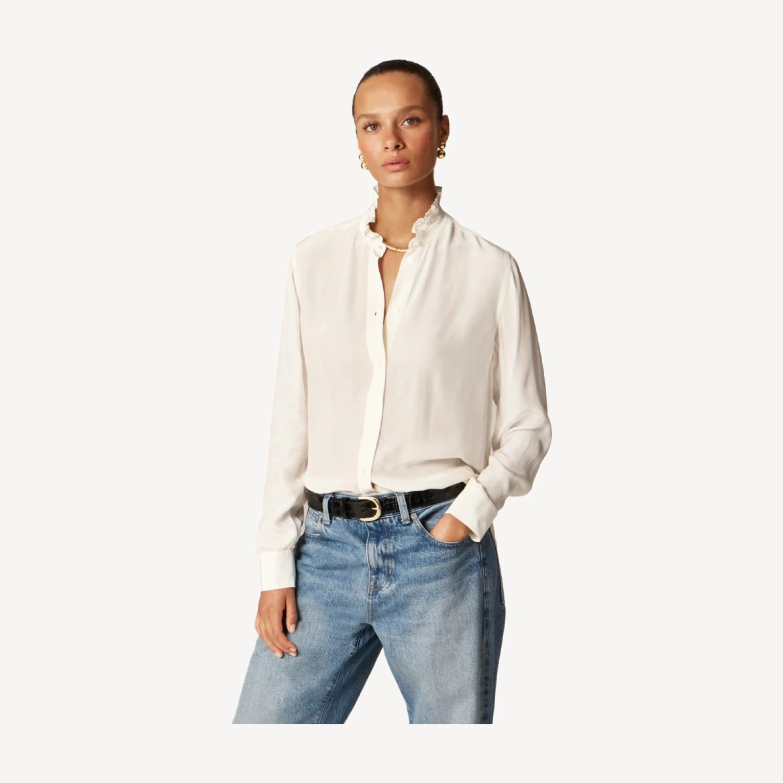 Jules ruffle-collar button-up shirt in crepe de chine