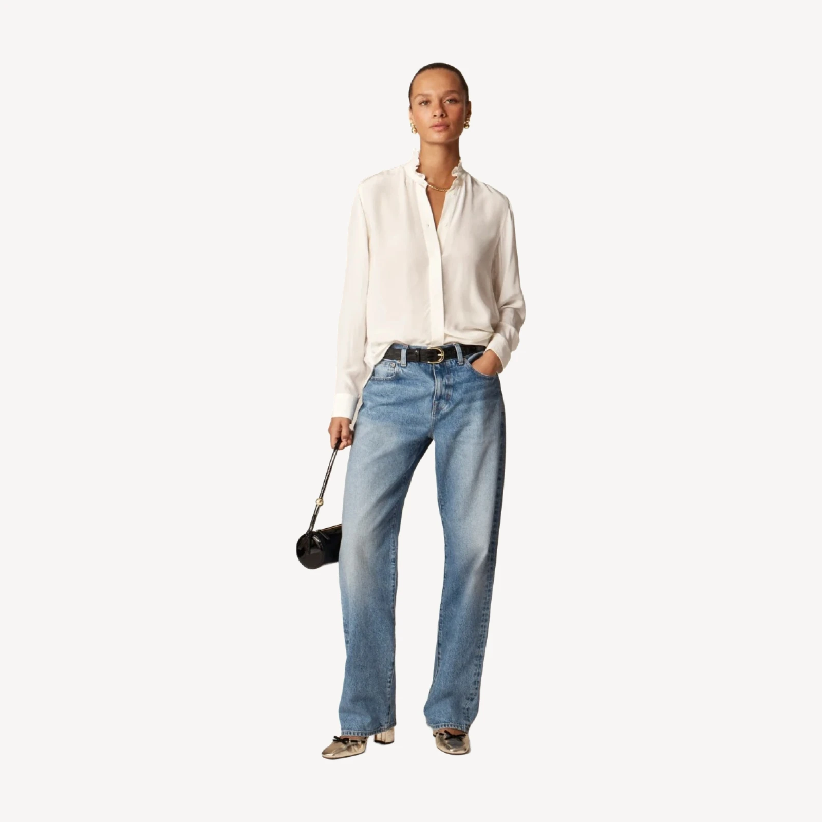 Jules ruffle-collar button-up shirt in crepe de chine