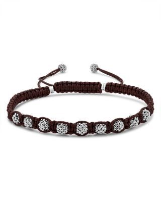 Lagos Men's Sterling Silver Anthem Caviar Bead Brown Macrame Bracelet - Exclusive