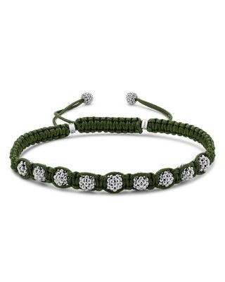 Lagos Men's Sterling Silver Anthem Caviar Bead Green Macrame Bracelet - Exclusive