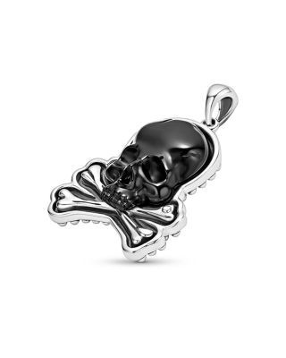 Lagos Men's Sterling Silver Anthem Black Agate Skull & Crossbone Pendant - Exclusive