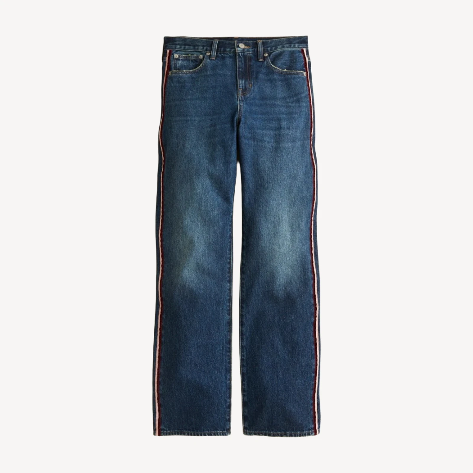 Mid-rise relaxed straight jean with velvet stripe