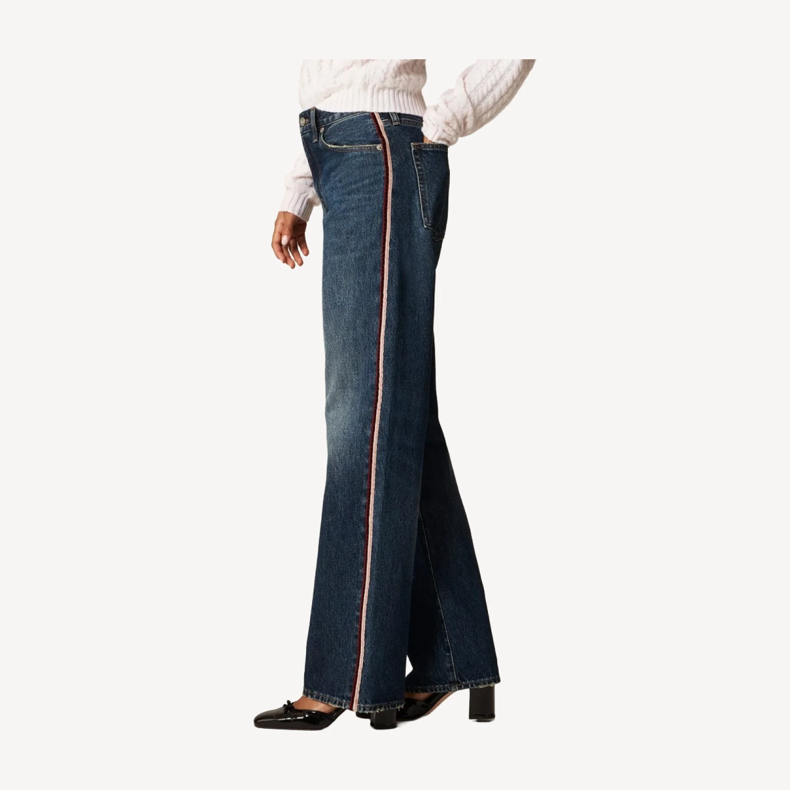 Mid-rise relaxed straight jean with velvet stripe
