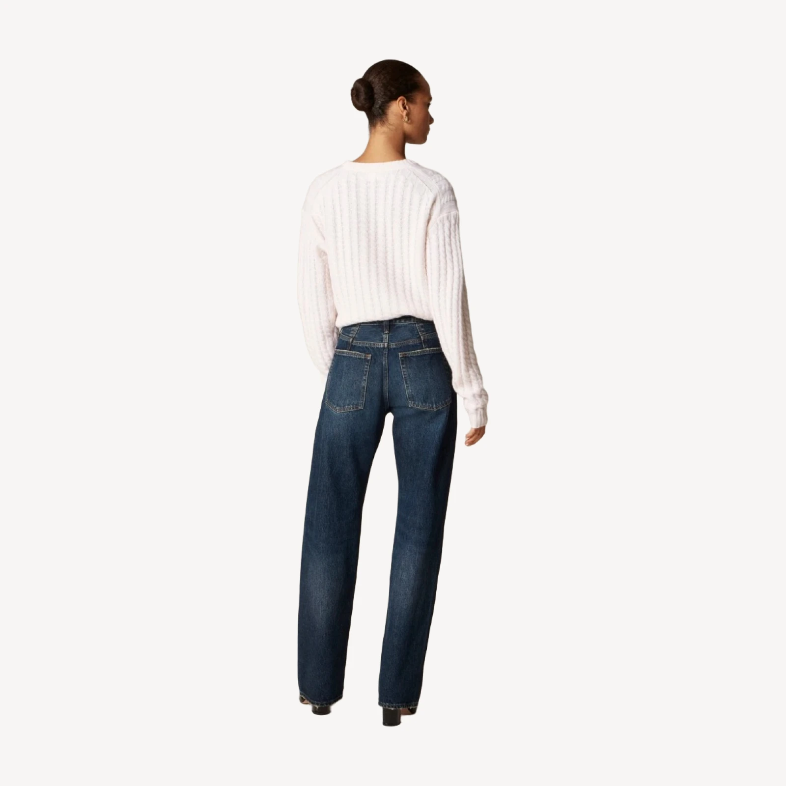 Mid-rise relaxed straight jean with velvet stripe
