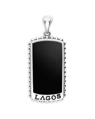 Lagos Men's Sterling Silver Anthem Black Agate Dog Tag Pendant - Exclusive
