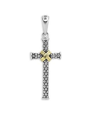 Lagos Men's 18K Yellow Gold Sterling Silver Anthem Caviar Bead X Cross Pendant - Exclusive