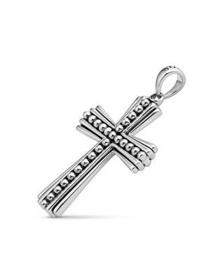 Lagos Men's Sterling Silver Anthem Caviar Bead Cross Pendant - Exclusive