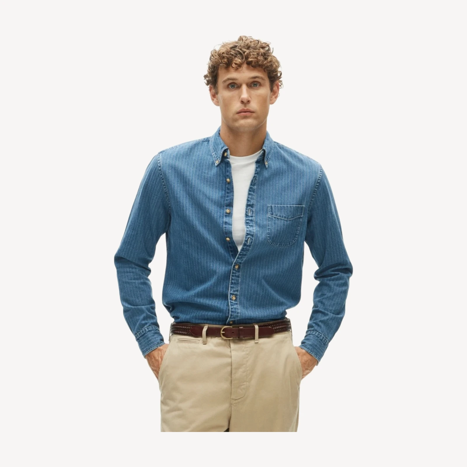 Midweight denim shirt in dobby stripe