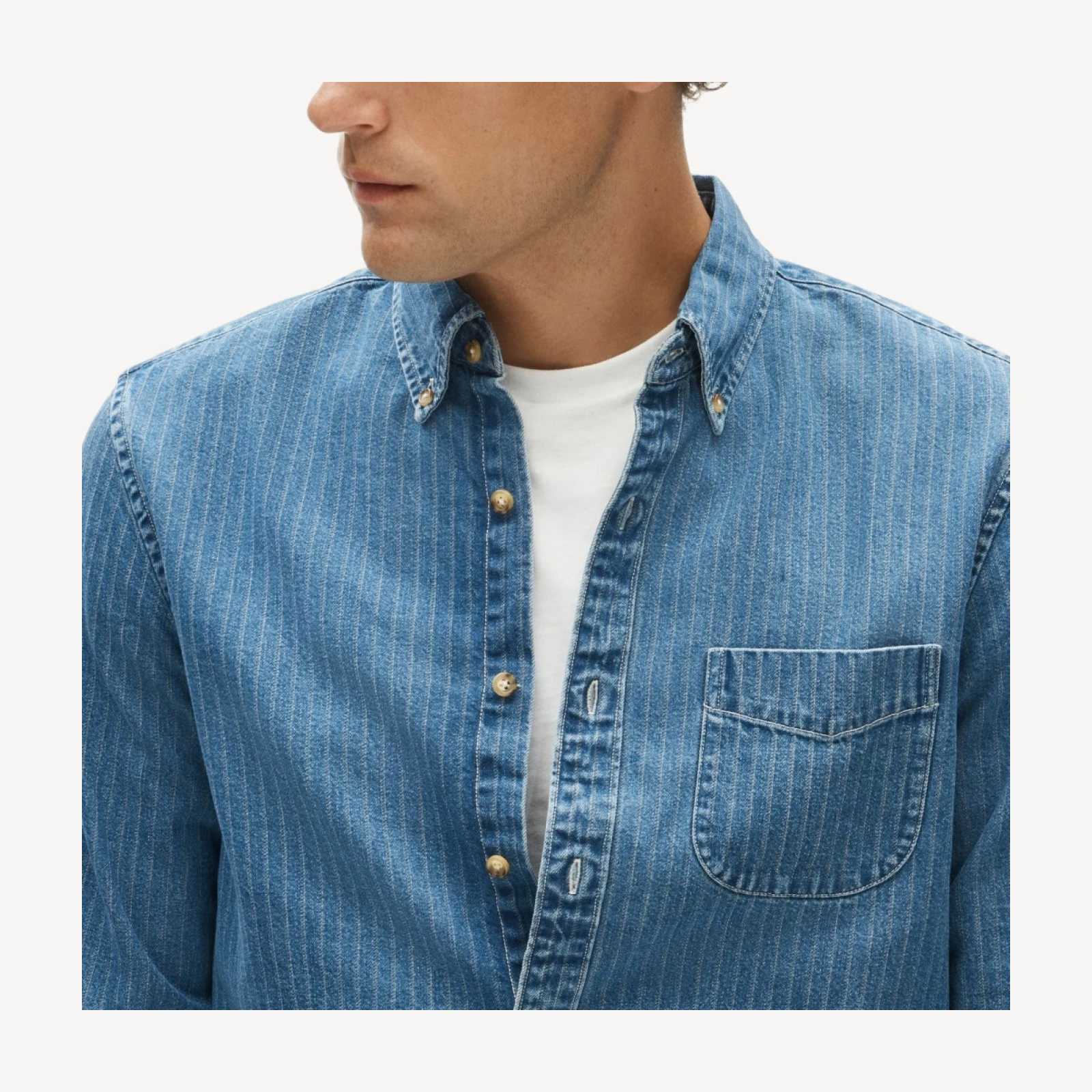 Midweight denim shirt in dobby stripe