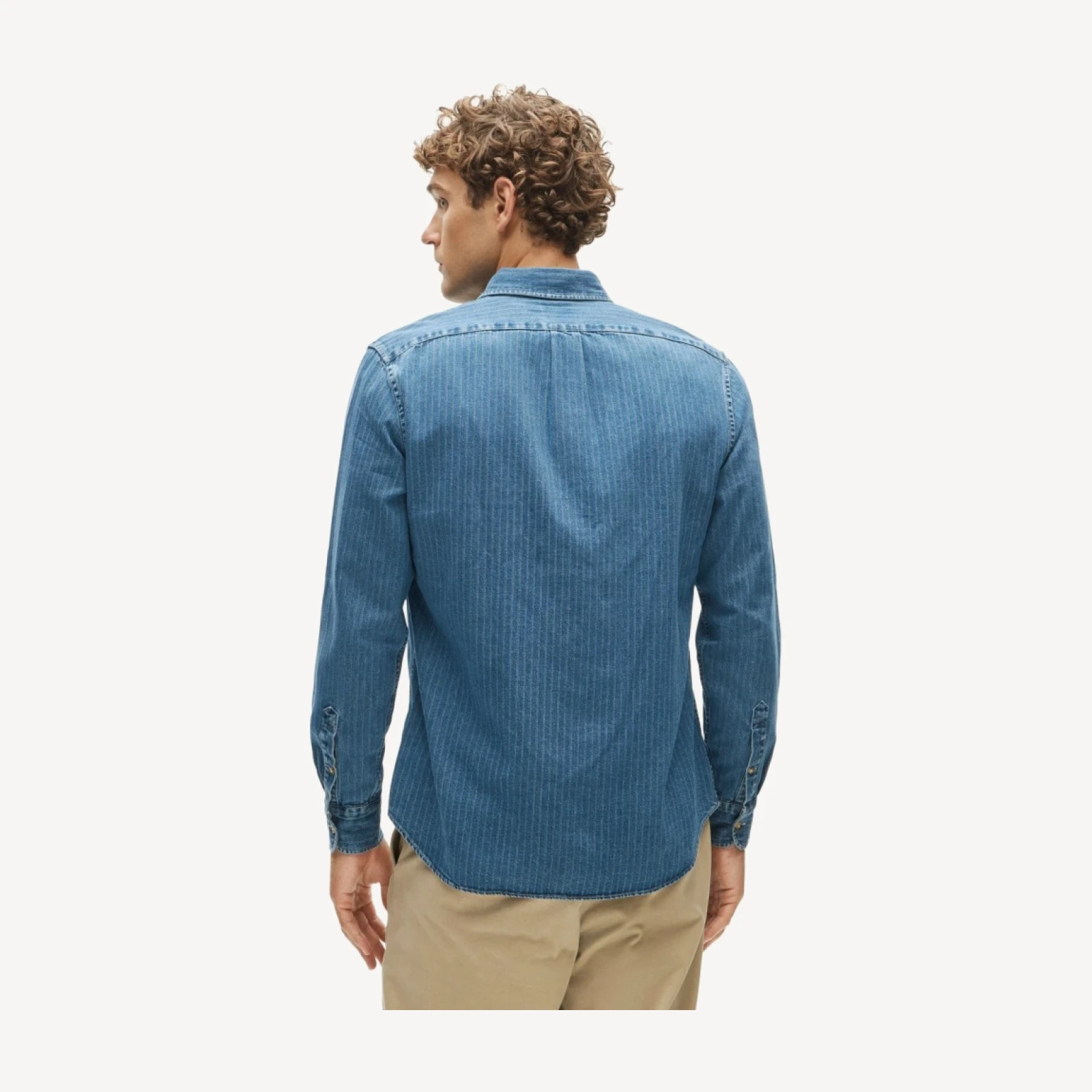 Midweight denim shirt in dobby stripe
