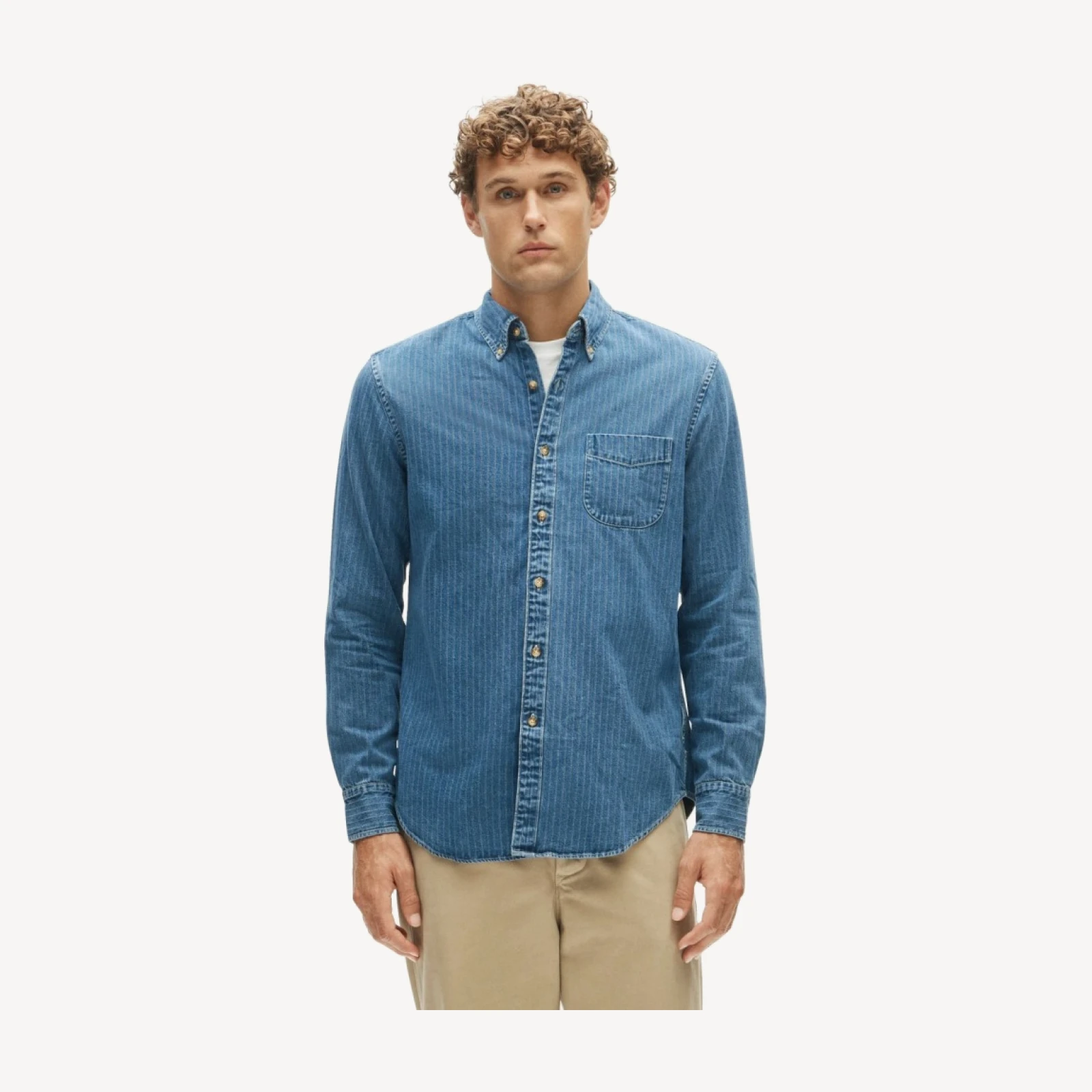 Midweight denim shirt in dobby stripe