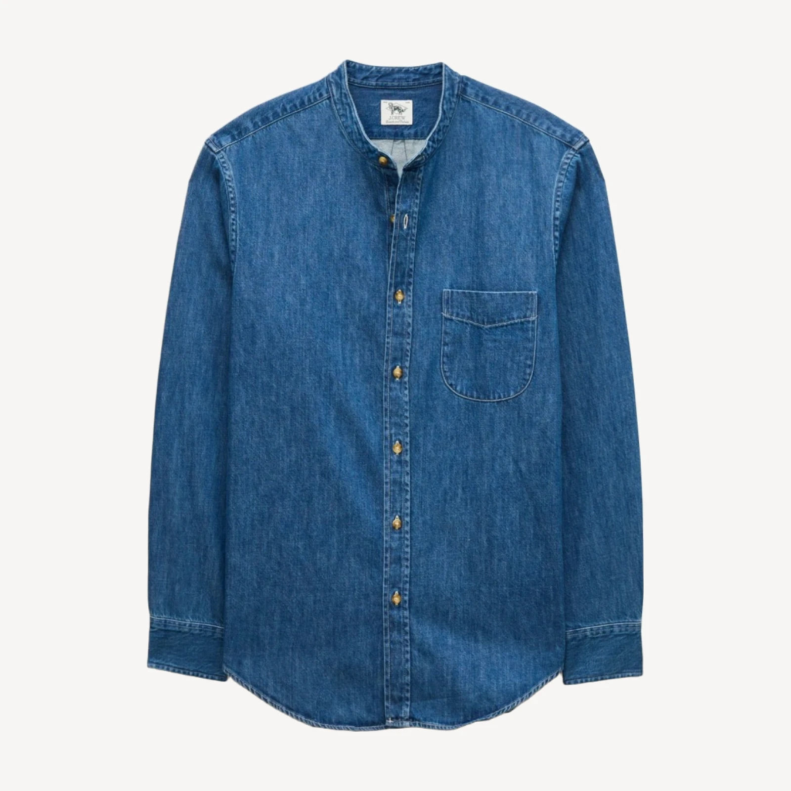 Midweight denim band-collar shirt