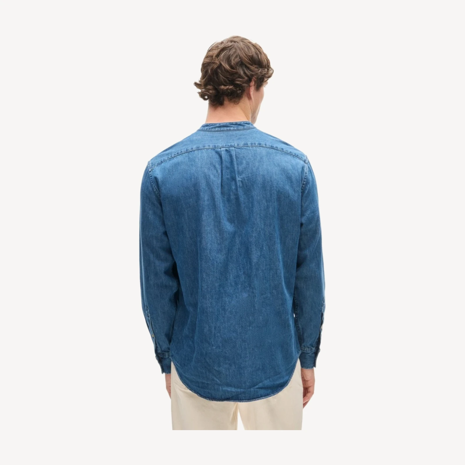 Midweight denim band-collar shirt