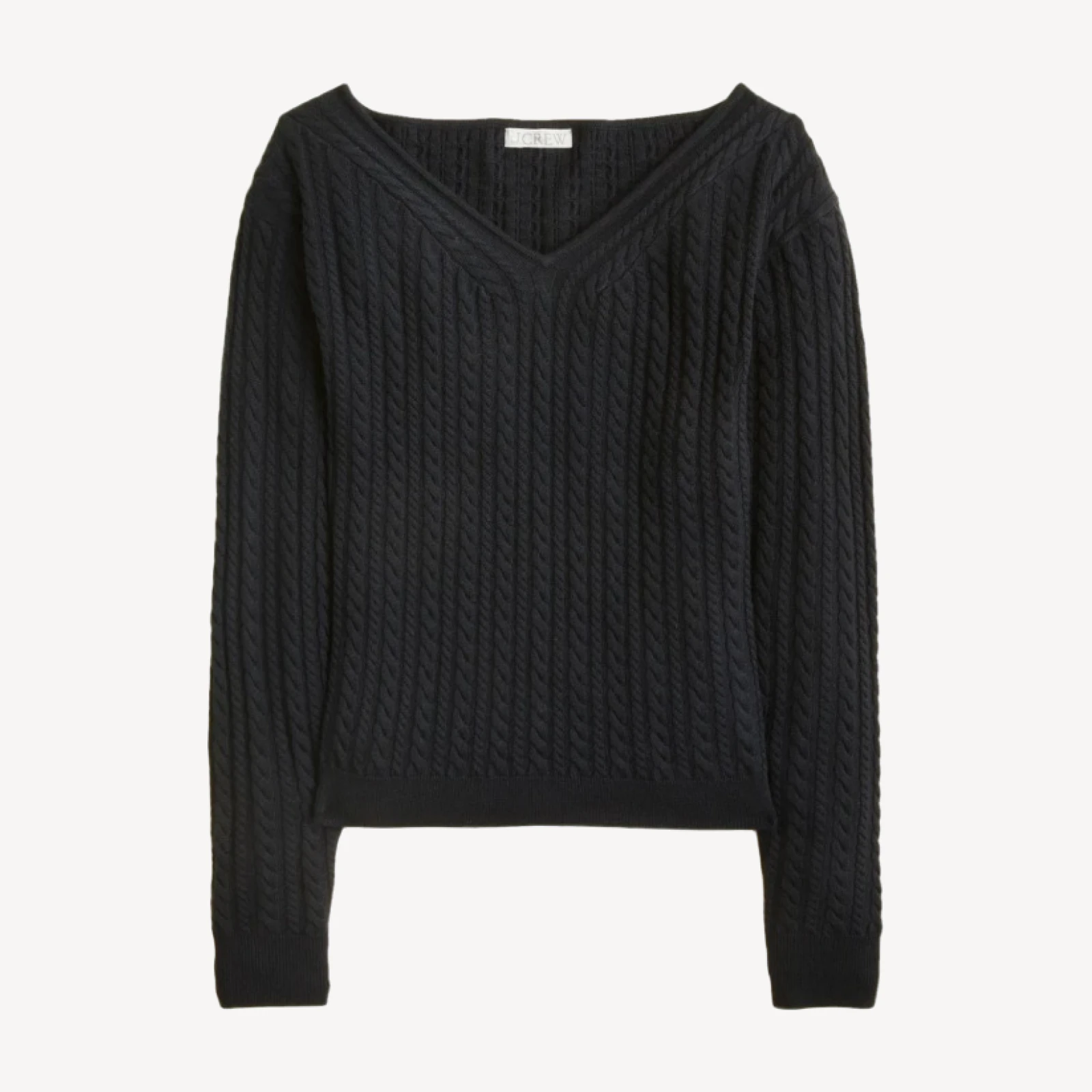 Cable-knit wide V-neck sweater in merino wool