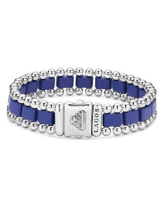 Lagos Men's Stainless Steel Anthem Ultramarine Ceramic Caviar Bead Bracelet - Exclusive