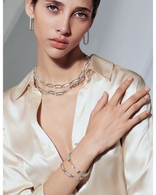 Lagos 18K Yellow Gold & Sterling Silver Signature Caviar Diamond Trio Station Link Collar Necklace, 18
