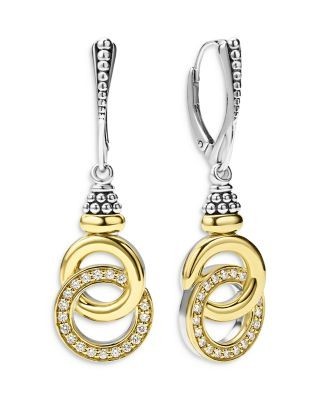 Lagos 18K Yellow Gold & Sterling Silver Signature Caviar Diamond Interlocking Drop Earrings
