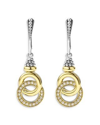 Lagos 18K Yellow Gold & Sterling Silver Signature Caviar Diamond Interlocking Drop Earrings