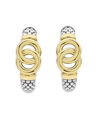 Lagos 14K & 18K Yellow Gold & Sterling Silver Signature Caviar Interlocking Small Hoop Earrings