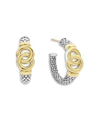 Lagos 14K & 18K Yellow Gold & Sterling Silver Signature Caviar Interlocking Small Hoop Earrings