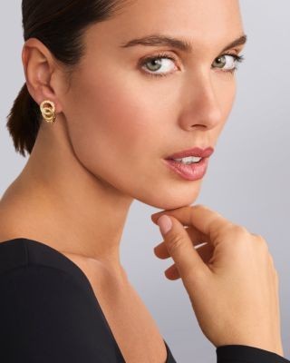 Lagos 18K Yellow Gold & Sterling Silver Signature Caviar Diamond Statement Earrings