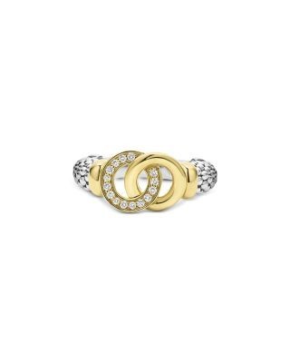 Lagos Two Tone Interlocking Diamond Ring, 0.11 tcw