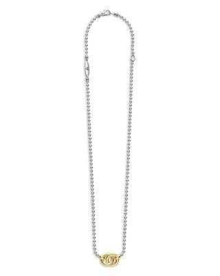 Lagos 18K Yellow Gold & Sterling Silver Signature Caviar Interlocking Pendant Necklace, 16-18