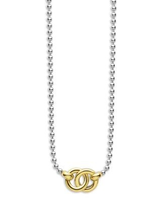 Lagos 18K Yellow Gold & Sterling Silver Signature Caviar Interlocking Pendant Necklace, 16-18