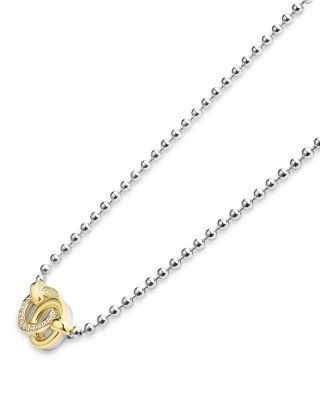 Lagos 18K Yellow Gold & Sterling Silver Signature Caviar Diamond Interlocking Pendant Necklace, 16-18