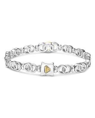 Lagos 18K Yellow Gold & Sterling Silver Signature Caviar Diamond Interlocking Ring Link Bracelet