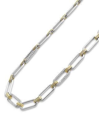 Lagos 18K Yellow Gold & Sterling Silver Signature Caviar Diamond Trio Station Link Collar Necklace, 18
