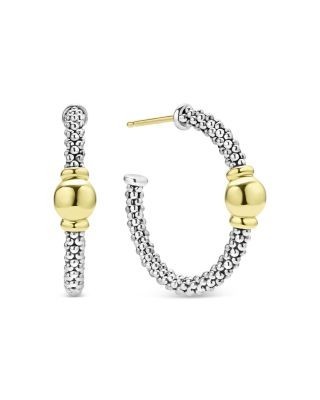 Lagos 18K Yellow Gold & Sterling Silver Signature Caviar Station Hoop Earrings