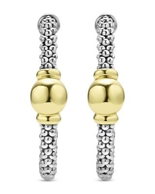 Lagos 18K Yellow Gold & Sterling Silver Signature Caviar Station Hoop Earrings
