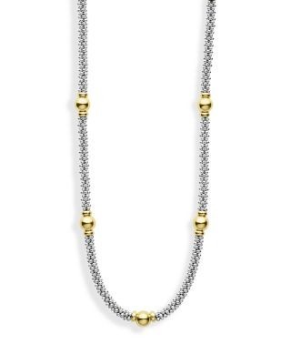 Lagos 18K Yellow Gold & Sterling Silver Signature Caviar Two Tone Station Necklace, 18