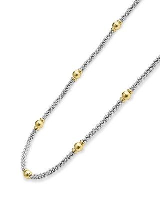Lagos 18K Yellow Gold & Sterling Silver Signature Caviar Two Tone Station Necklace, 18