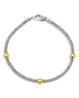 Lagos 18K Yellow Gold & Sterling Silver Signature Caviar Bead Link Station Bracelet