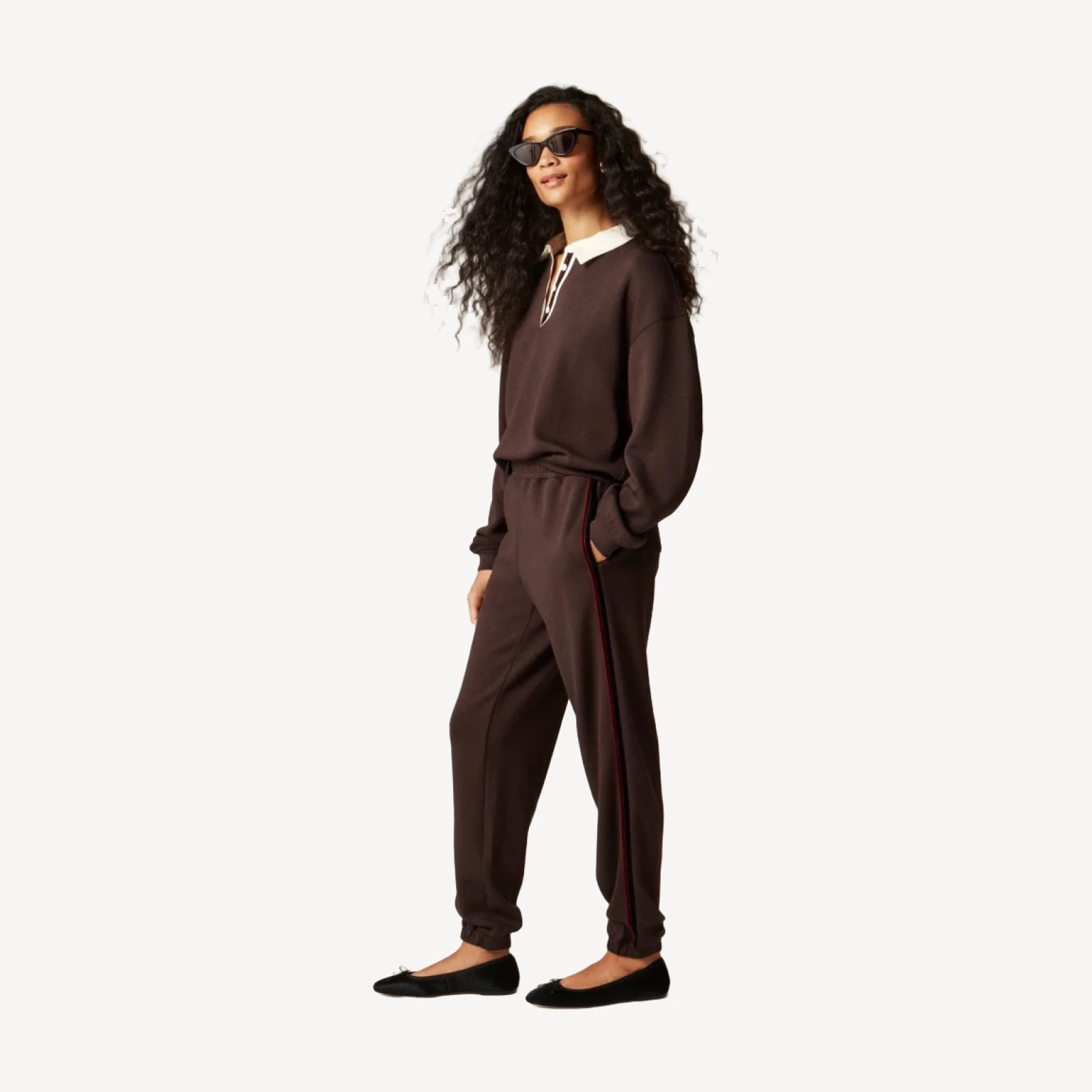 Scuba-knit jogger pant with velvet trim