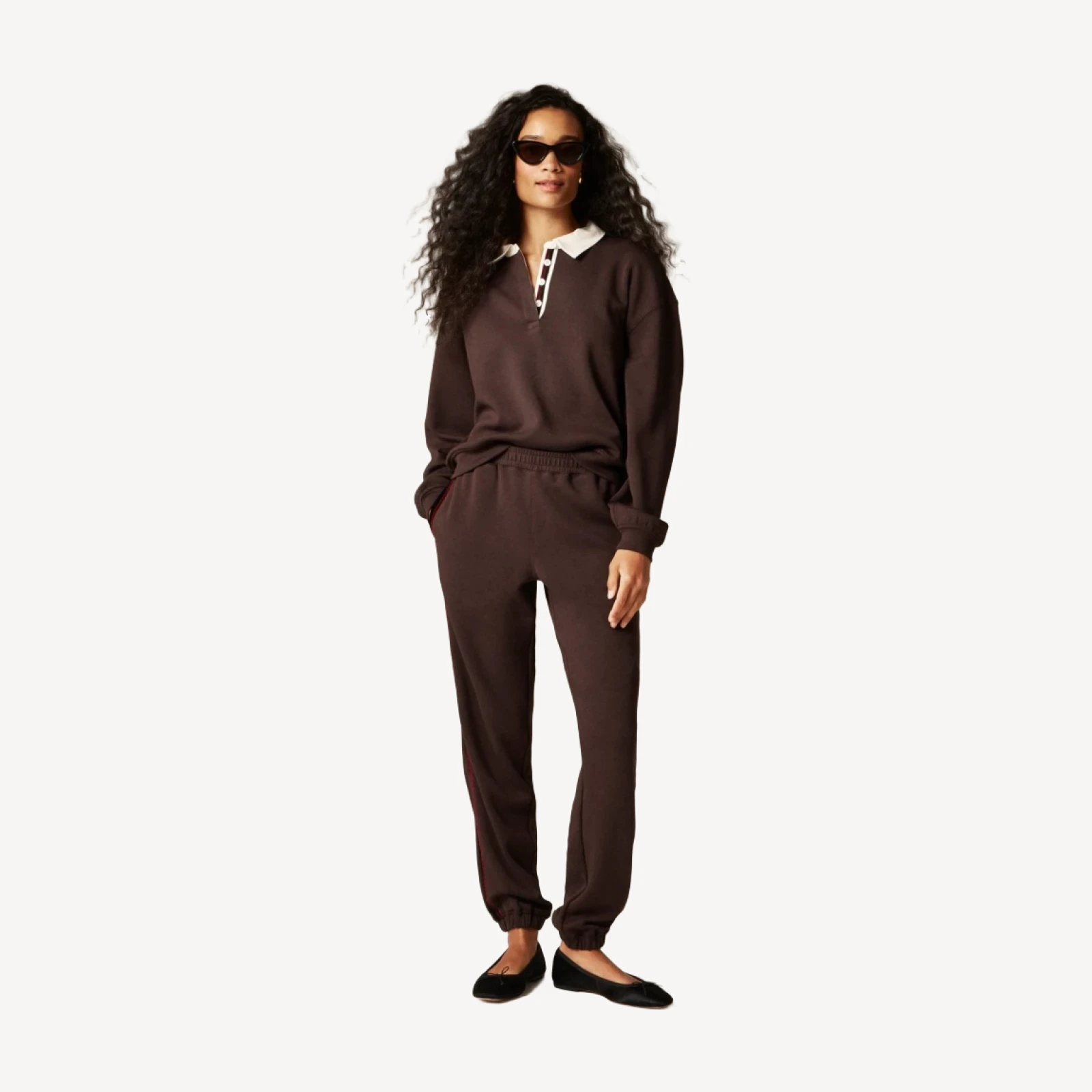 Scuba-knit jogger pant with velvet trim