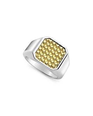 Lagos Men's 18K Yellow Gold & Sterling Silver Anthem Caviar Beaded Square Ring