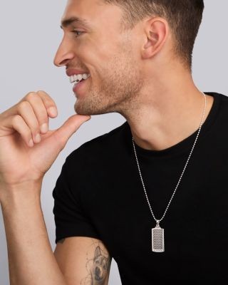 Lagos Men's Sterling Silver Anthem Caviar Beaded Dog Tag Amulet Pendant