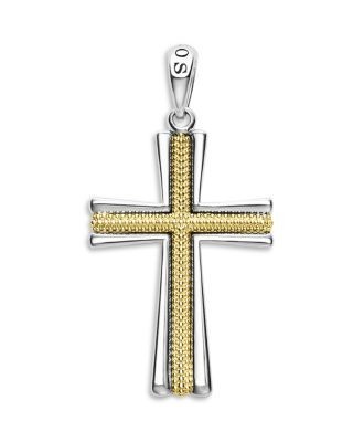 Lagos Men's 18K Yellow Gold & Sterling Silver Anthem Caviar Beaded Cross Amulet Pendant