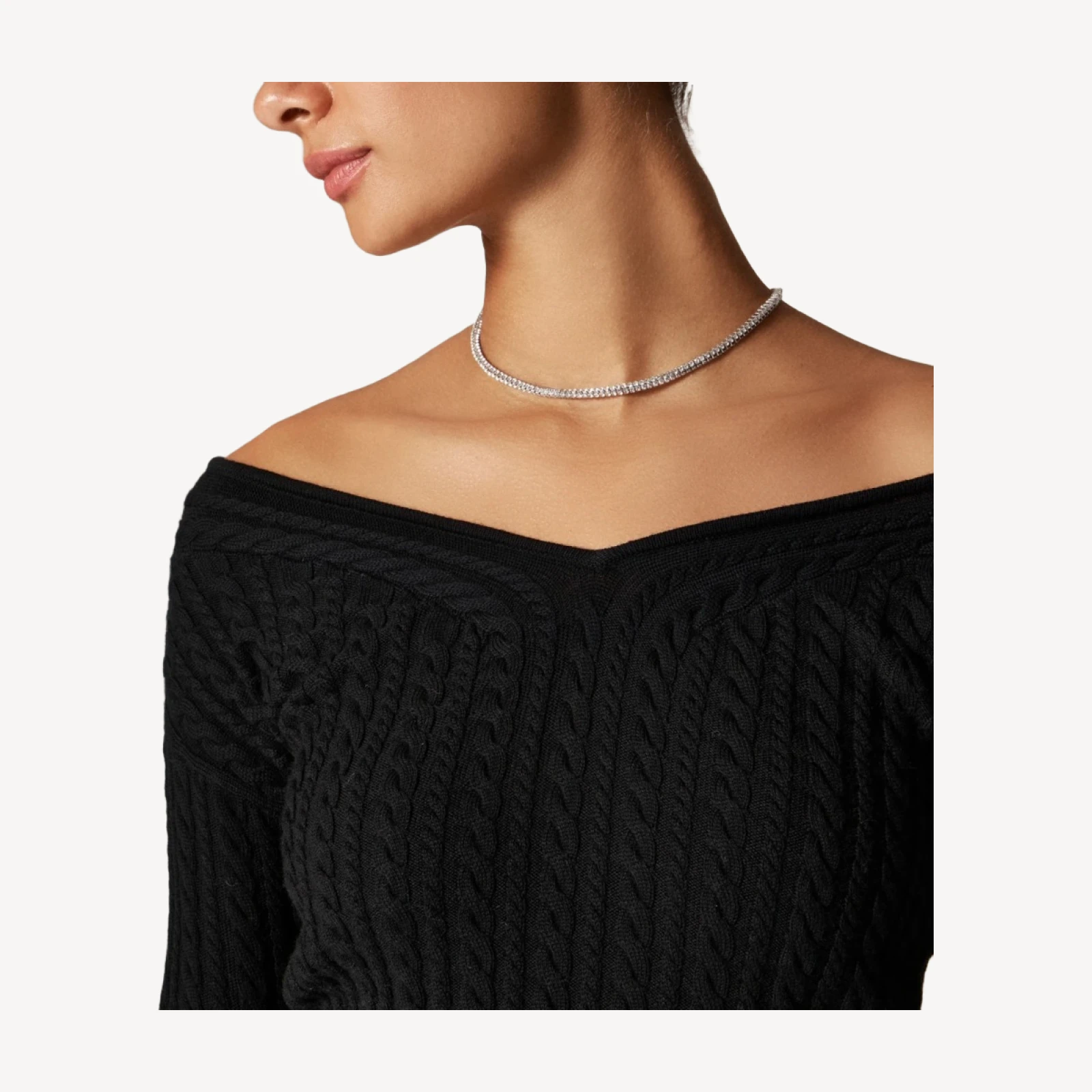 Cable-knit wide V-neck sweater in merino wool