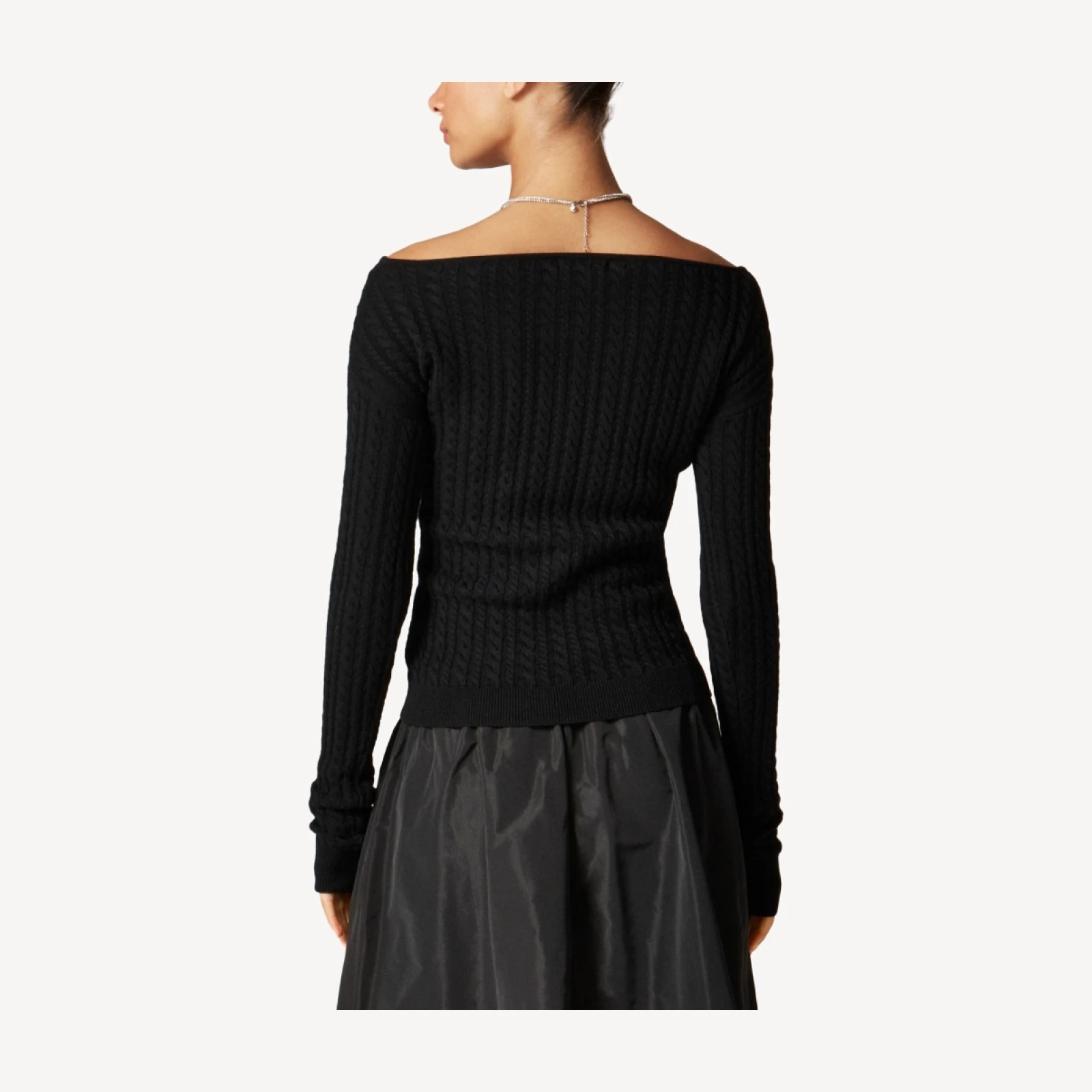 Cable-knit wide V-neck sweater in merino wool