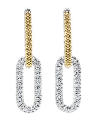 Lagos 18K Yellow Gold & Silver Caviar Lux-Clip Diamond Link Drop Earrings - Exclusive