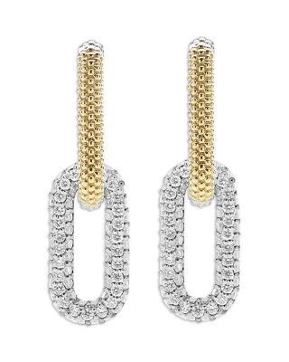 Lagos 18K Yellow Gold & Silver Caviar Lux-Clip Diamond Link Drop Earrings - Exclusive