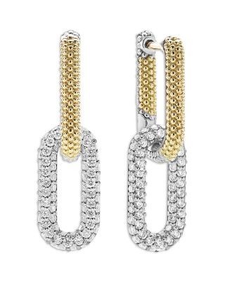Lagos 18K Yellow Gold & Silver Caviar Lux-Clip Diamond Link Drop Earrings - Exclusive