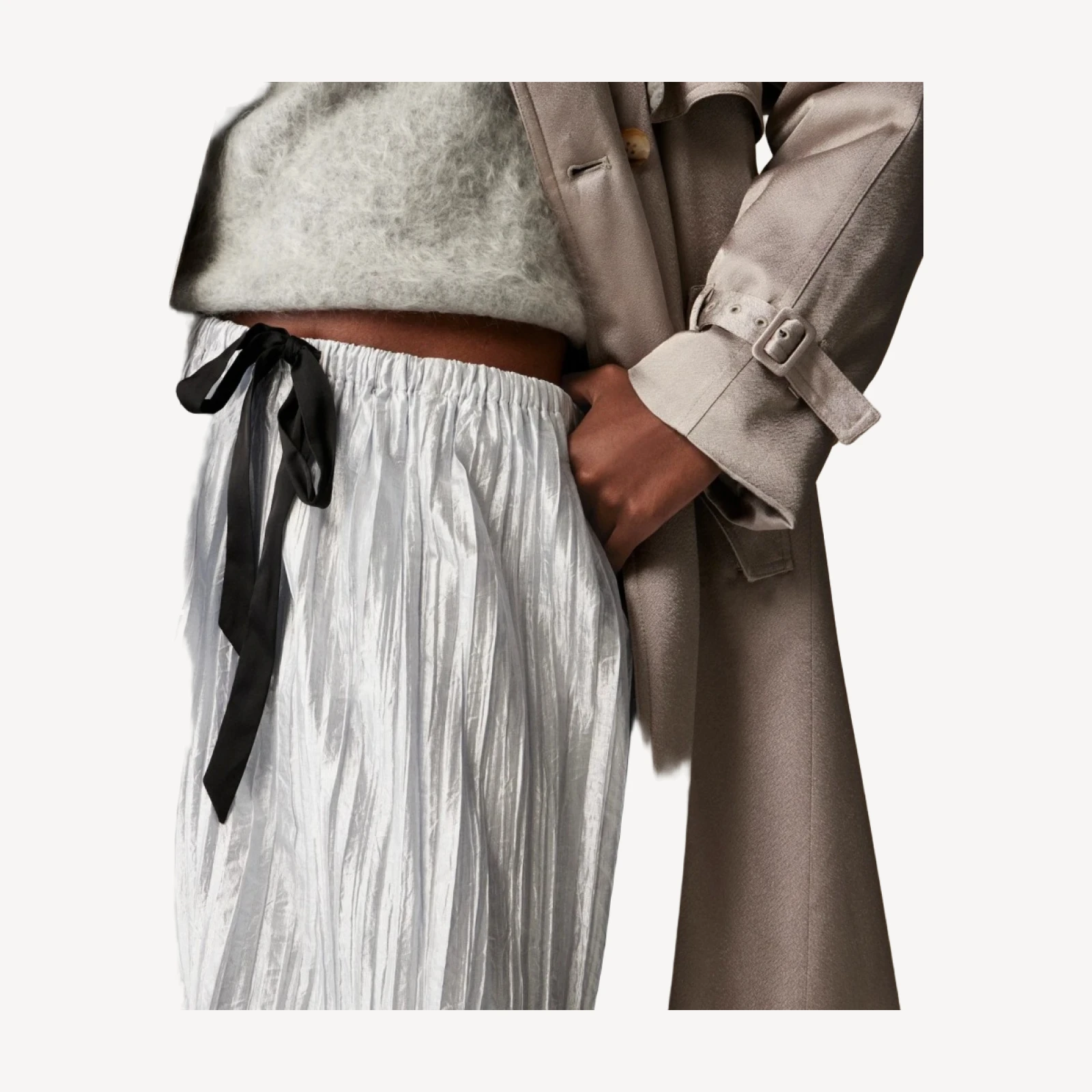Collection knee-length skirt in crinkled nylon